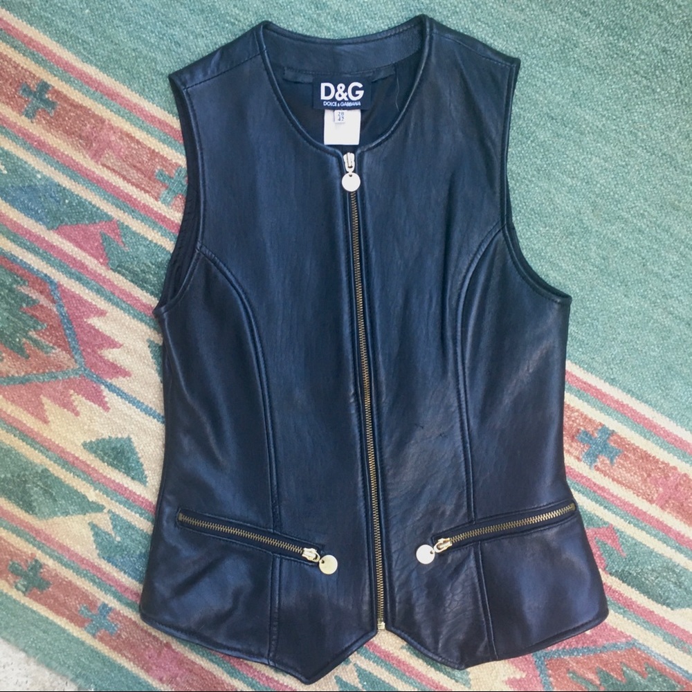 Dolce & Gabbana Black Leather Zip Vest